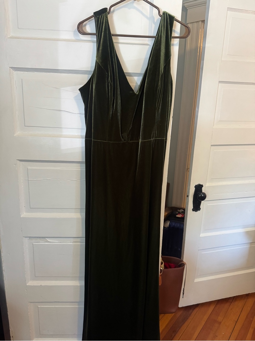 Revelry Olive Green Velvet V-Neck Maxi Dress